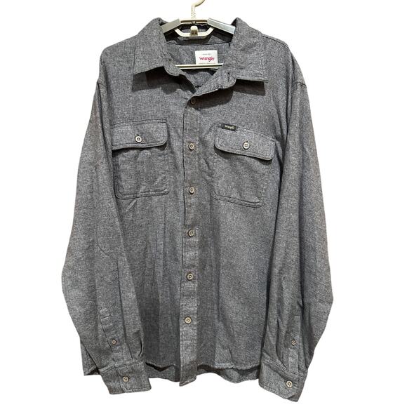Wrangler Flannel Shirt Men XL Gray Button Up Workwear Western Cotton Blend - Picture 1 of 8